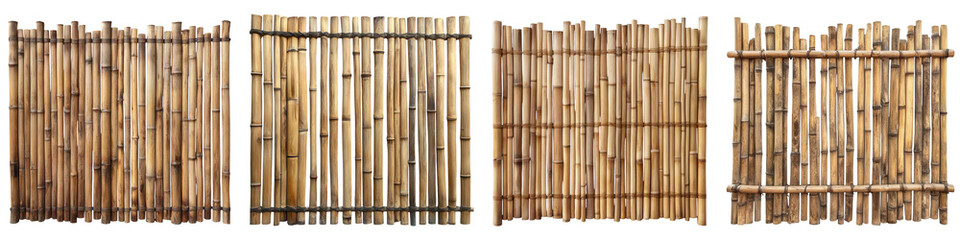 A collection of wooden bamboo fences showcasing natural texture and design for architectural and...