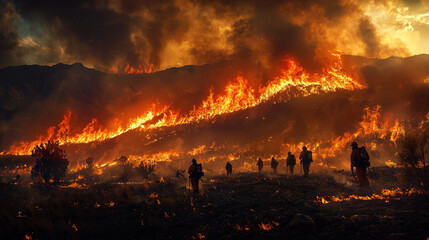 消防隊による山火事鎮火活動