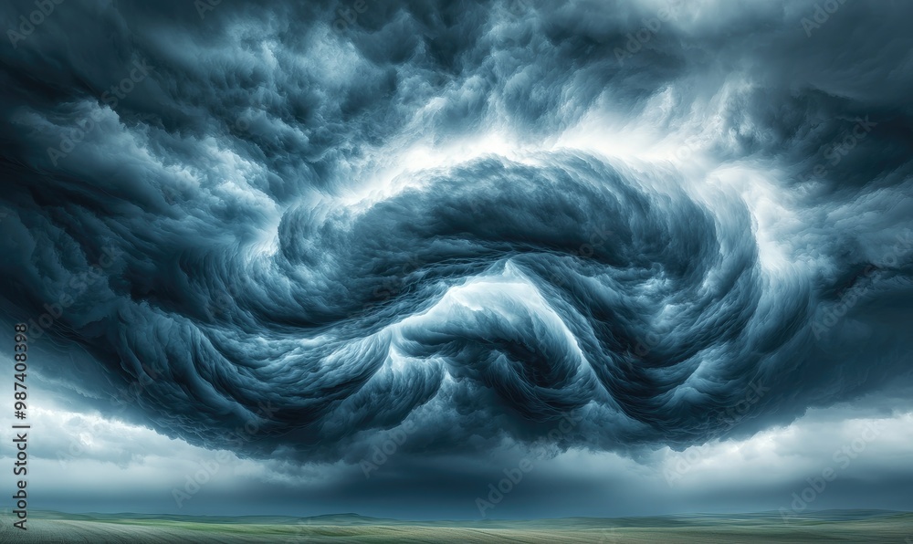 Wall mural dramatic dark storm clouds swirling in a turbulent sky, capturing the power and beauty of nature's w