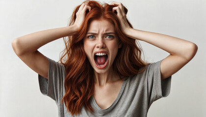 Expressive Woman Screaming with Wild Hair, Capturing Intense Emotion and Energy