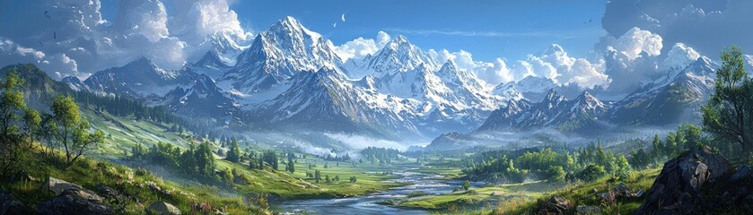 Obraz premium Majestic Mountain Landscape with Lush Greenery