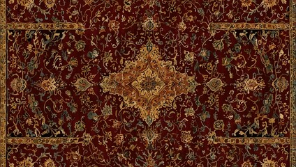 Ornate Persian rug pattern in deep reds and golds for luxury branding.