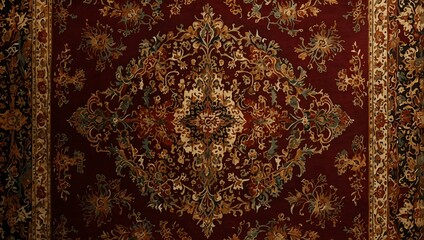 Naklejka premium Ornate Persian rug pattern in deep reds and golds for luxury branding.