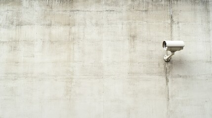 Side view of a closed-circuit camera mounted on a textured concrete wall, with the right half of the image left open for copy space.