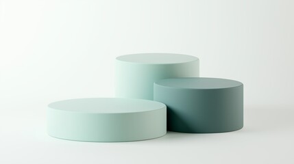 Three minimalistic circular podiums in soft mint and teal colors, perfect for showcasing products or minimalist designs.