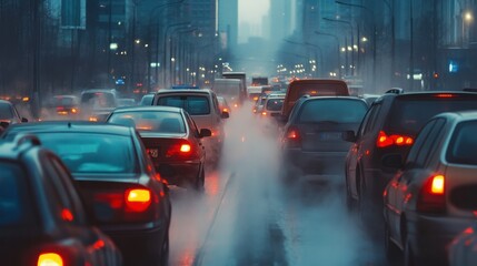 Fototapeta premium A busy urban environment plagued by noise pollution from traffic, construction, and industries, showcasing the impact of sound on human health