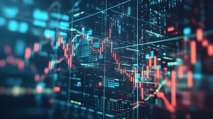 Futuristic digital environment with floating market charts financial data and algorithm codes  Concept of code driven financial insights and data driven investment strategies