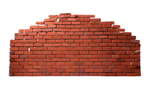 Red brick wall, white isolated background.