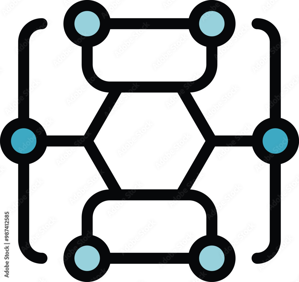 Poster blockchain network icon representing secure transactions connecting nodes in a decentralized system