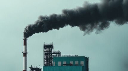 A factory emitting thick black smoke, symbolizing the contribution of industrial pollution to climate change and environmental damage