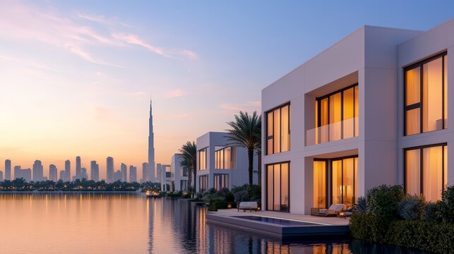 Palm Jumeirah Villas Glowing in a Radiant Night Scene