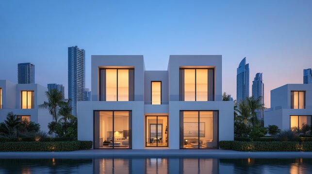Palm Jumeirah Villas Glowing in a Radiant Night Scene