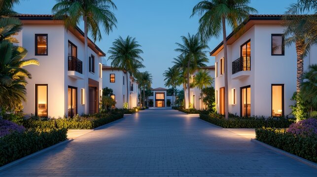 Palm Jumeirah Villas Glowing in a Radiant Night Scene