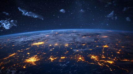 Obraz premium 3D Earth with atmospheric clouds and night lights in European regions