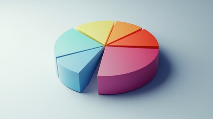 Fototapeta premium A visually appealing 3D pie chart rotating slowly, with labels and percentages emerging, showcasing advanced graphic design in data presentation.