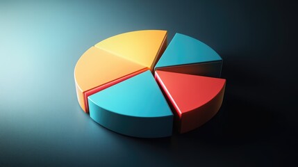 Fototapeta premium A visually appealing 3D pie chart rotating slowly, with labels and percentages emerging, showcasing advanced graphic design in data presentation.