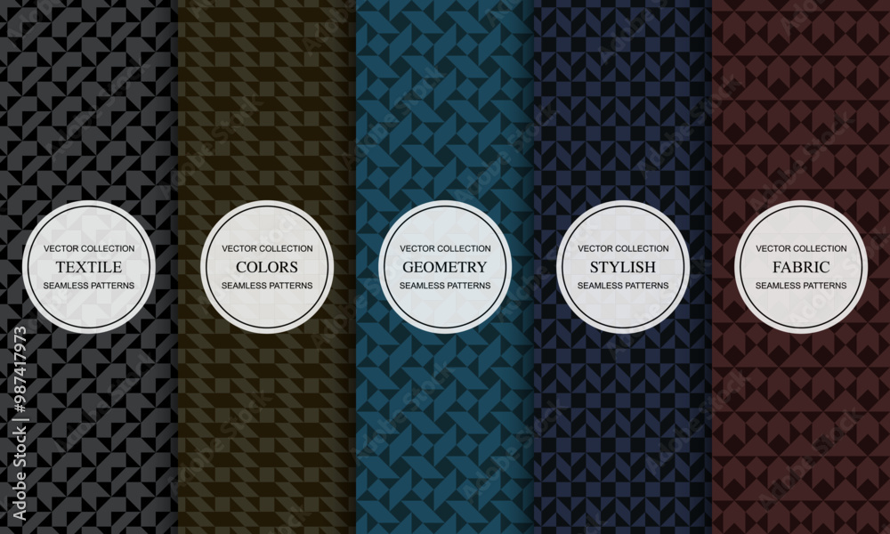 Aufkleber collection of dark colorful decorative seamless geometric patterns. fabric textured backgrounds. mos