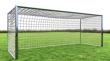 A soccer goal stands on a grassy field, ready for a game.