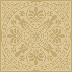 Vector golden classic Greek square ornament. Rectangle of Ancient Greece and Roman Empire. Byzantine painting of walls, floors and ceilings. Decoration of European palaces