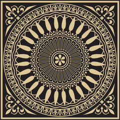 Vector gold and black classic Greek square ornament. Rectangle of Ancient Greece and Roman Empire. Byzantine painting of walls, floors and ceilings. Decoration of European palaces