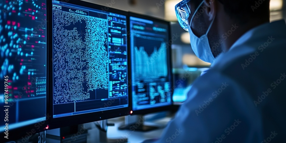 Aufkleber closeup of a scientist yzing data on a computer screen demonstrating chinas emphasis on datadriven a