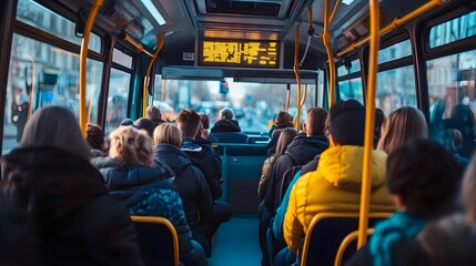 Passengers inside a city bus during commute