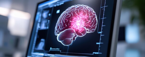 A close-up of a digital brain scan showcasing neural activity on a high-resolution screen.