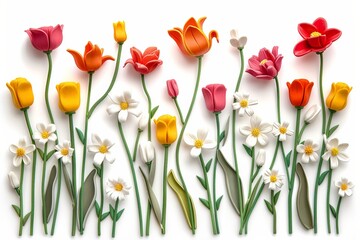 Colorful paper flower garden on white