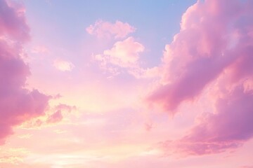 Fototapeta premium Real majestic sunrise sundown sky background with gentle colorful clouds without birds. Panoramic, generative ai