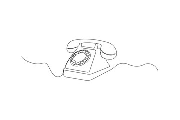 Hand-drawn telephone continuous line art drawing. Communication concept background.