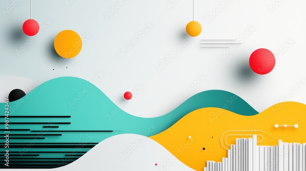 Poster An abstract illustration representing a website concept, featuring geometric shapes and flowing lines to create a dynamic feel.