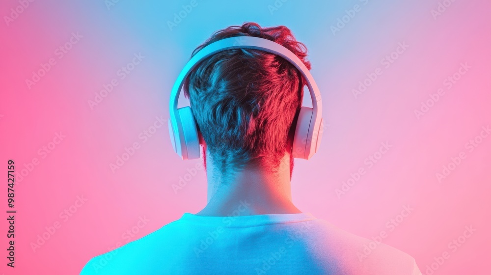 Poster a person using a headset during a video call, emphasizing the importance of clear audio and visual c