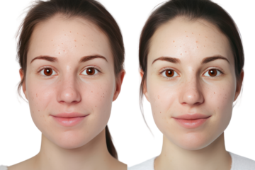 Results after using the serum Tighten pores Smooth facial skin on a white background