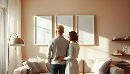 Fototapeta premium Three white frame on wall beautiful and elegant