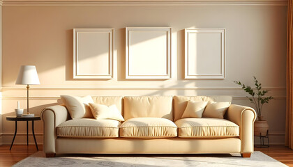 Three white frame on wall beautiful and elegant