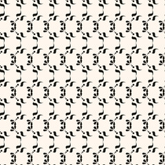 Vector black and white floral seamless pattern. Abstract minimal geometric ornament with flowers in oriental style. Simple monochrome background.