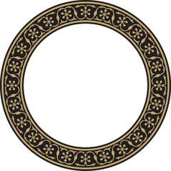 Vector round gold and black national Persian ornament. Circle, ring, frame, border, ethnic pattern of the peoples of Iran, Iraq, Tajikistan