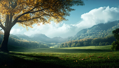 Obraz premium Stunning panorama Landscape Wallpaper with Ample Space for Text - Perfect for Custom Designs, photography, travel dreams