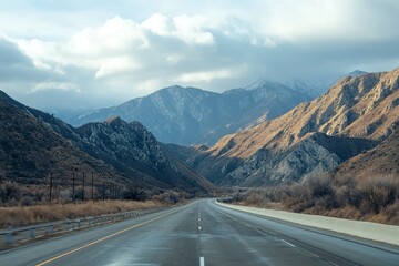 Fototapeta premium The highway is quiet and looks like a beautiful mountain .generative ai