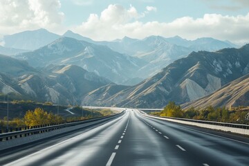 Naklejka premium The highway is quiet and looks like a beautiful mountain .generative ai