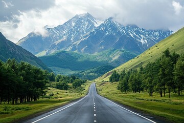Fototapeta premium The highway is quiet and looks like a beautiful mountain .generative ai