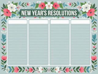 New year's resolutions planner with floral border for goal setting