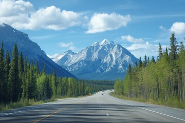 Fototapeta premium The highway is quiet and looks like a beautiful mountain .generative ai