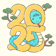 2025년 새해 연하장 뱀 일러스트. 새해 인사 연하장