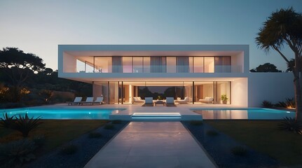 Fototapeta premium Modern and Contemporary Facade, Luxury Exterior Design, Detailed Design, Lighting, 
