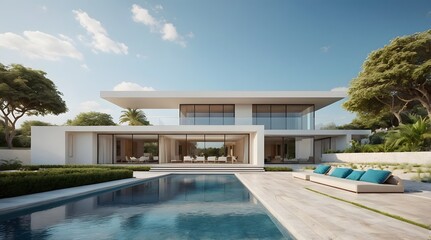 Fototapeta premium Modern and Contemporary Facade, Luxury Exterior Design, Detailed Design, Lighting, 