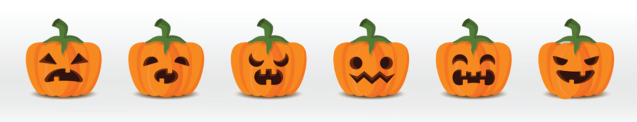 set of pumpkins on a white background. Classic halloween pumpkin collection with flat design. Vector illustration.