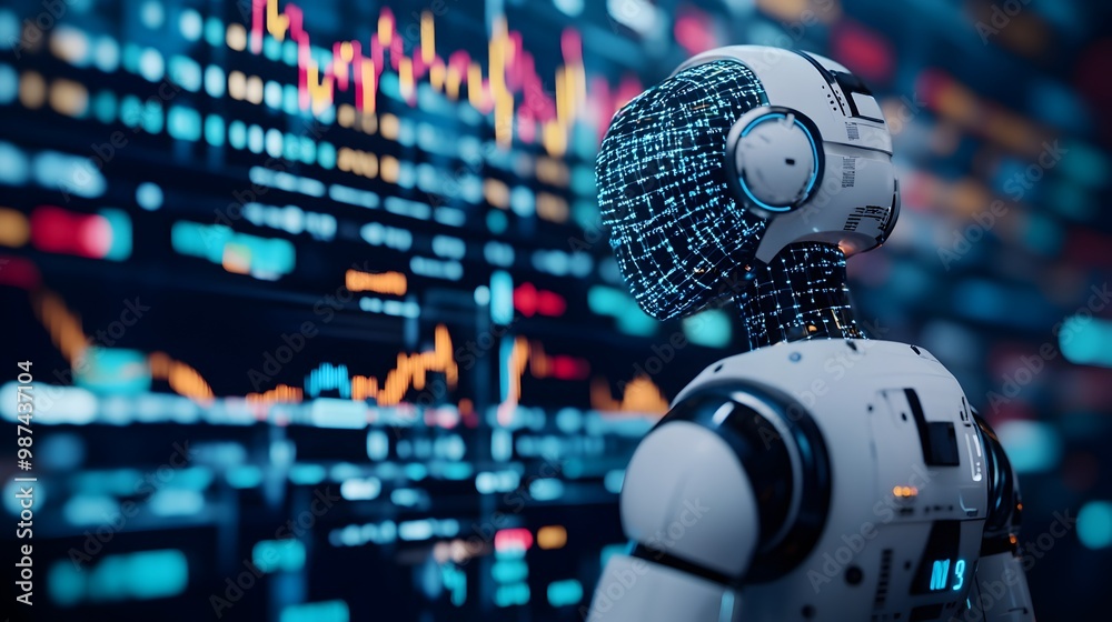 Poster robotic neural network analyzing and processing market graph data to power financial analytics ai dr