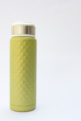 A clean and simple shot of a steel tumbler placed on a white background, ideal for use in various contexts such as advertising, education, or personal projects.