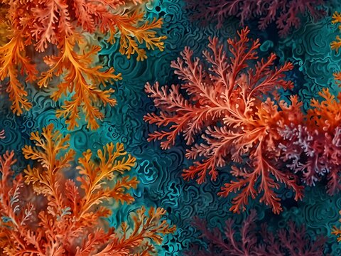 Vibrant abstract wallpaper with intricate coral textures and swirling colors.